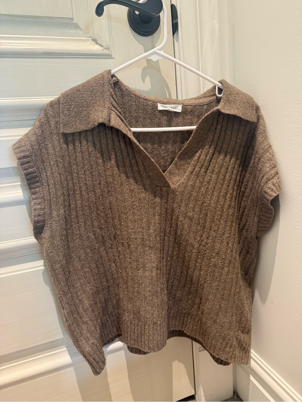 Blu Pepper Brown Ribbed V-Neck Sweater Vest with Collar